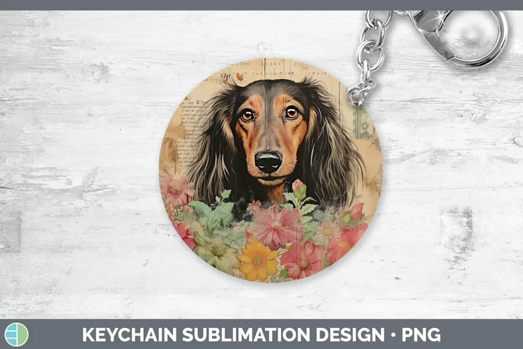 Vintage Dogs Long-haired Dachshund Keychain Sublimation Keyr