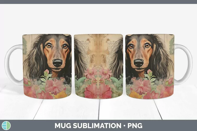 Vintage Dogs Long-haired Dachshund Mug Wrap Sublimation Coff
