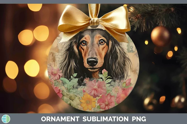 Vintage Dogs Long-haired Dachshund Ornament Sublimation Baub