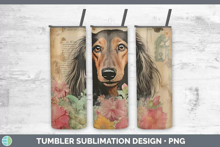 Vintage Dogs Long-haired Dachshund Tumbler Sublimation 20 oz