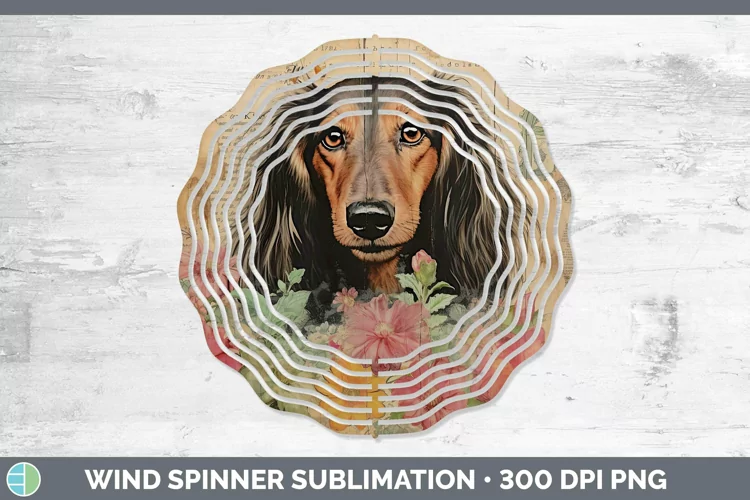 Vintage Dogs Long-haired Dachshund Wind Spinner Sublimation