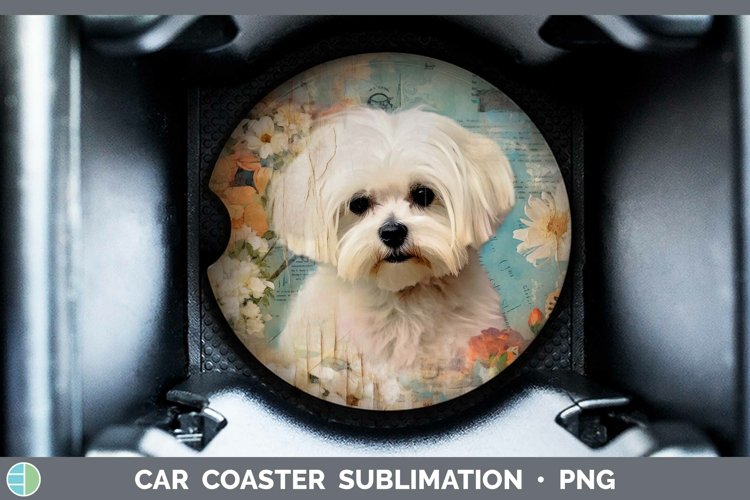 Vintage Dogs Maltese Car Coaster Sublimation Coaster Designs