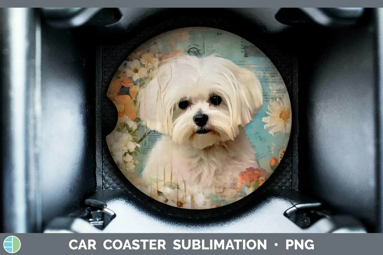 Vintage Dogs Maltese Car Coaster Sublimation Coaster Designs