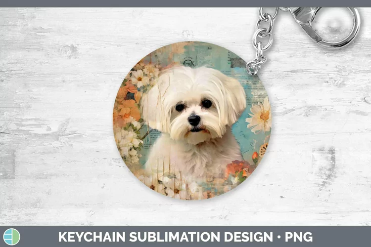 Vintage Dogs Maltese Keychain Sublimation Keyring Designs