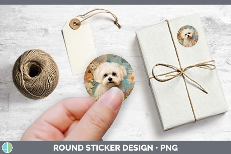 Vintage Dogs Maltese Stickers | Round Labels Designs