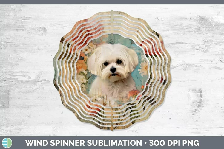Vintage Dogs Maltese Wind Spinner Sublimation Spinner Design
