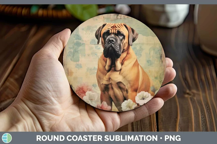 Vintage Dogs Mastiff Round Coaster Sublimation Coaster Desig