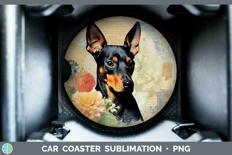 Vintage Dogs Miniature Pinscher Car Coaster Sublimation Coas