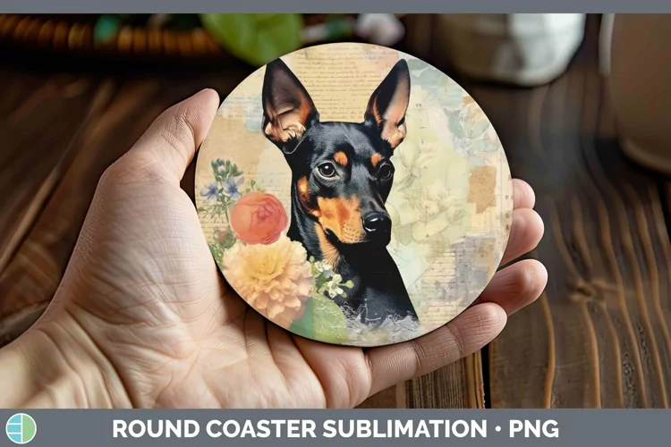 Vintage Dogs Miniature Pinscher Round Coaster Sublimation Co