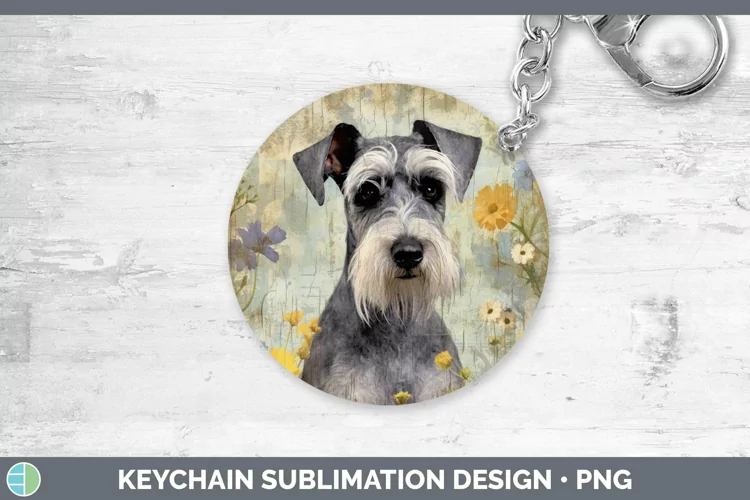 Vintage Dogs Miniature Schnauzer Dog Keychain Sublimation Ke