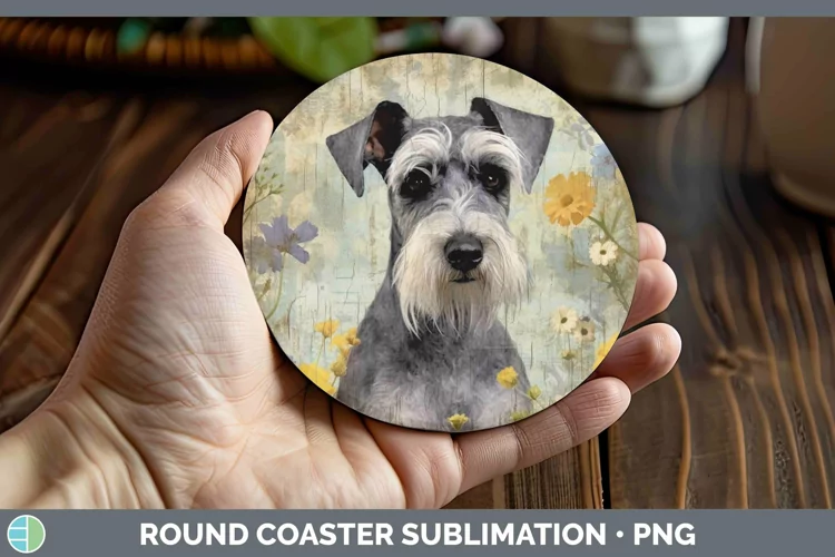 Vintage Dogs Miniature Schnauzer Dog Round Coaster Sublimati
