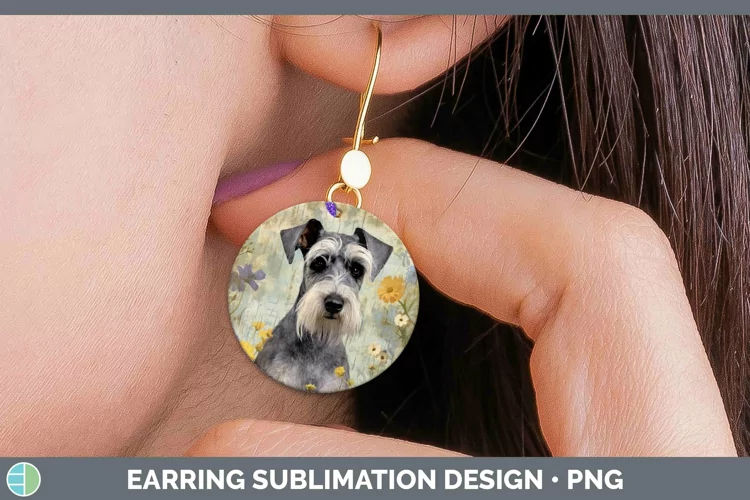 Vintage Dogs Miniature Schnauzer Dog Round Earrings Sublimat