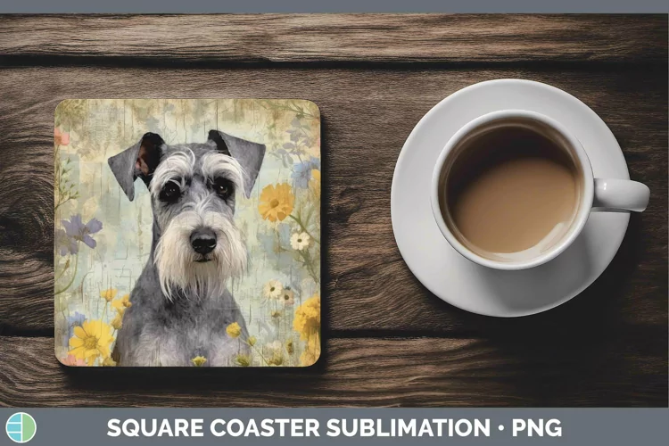 Vintage Dogs Miniature Schnauzer Dog Square Coaster Sublimat