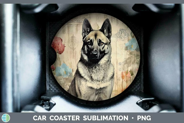 Vintage Dogs Norwegian Elkhound Dog Car Coaster Sublimation