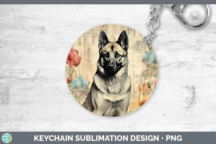 Vintage Dogs Norwegian Elkhound Dog Keychain Sublimation Key