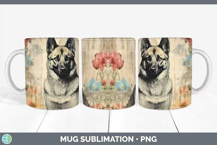 Vintage Dogs Norwegian Elkhound Dog Mug Wrap Sublimation Cof