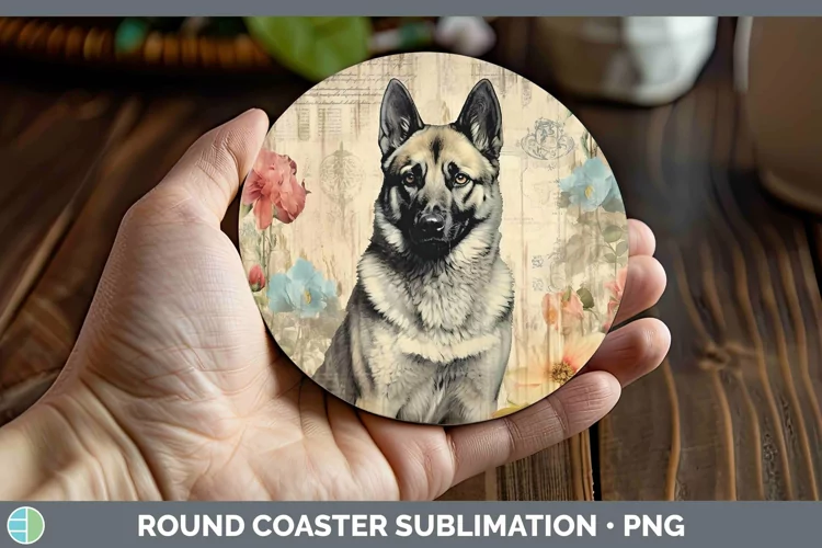 Vintage Dogs Norwegian Elkhound Dog Round Coaster Sublimatio