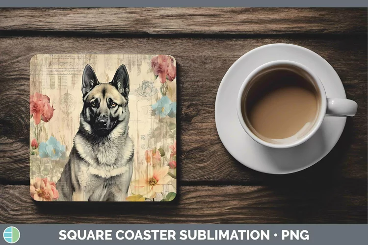 Vintage Dogs Norwegian Elkhound Dog Square Coaster Sublimati