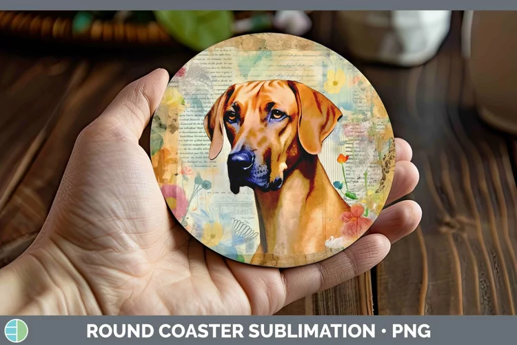 Vintage Dogs Rhodesian Ridgeback Round Coaster Sublimation C