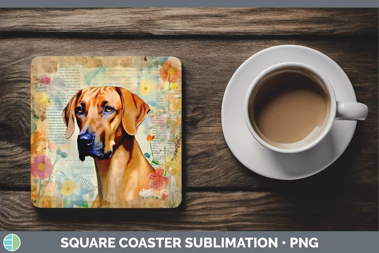 Vintage Dogs Rhodesian Ridgeback Square Coaster Sublimation