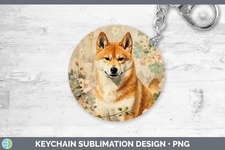 Vintage Dogs Shiba Inu Keychain Sublimation Keyring Designs