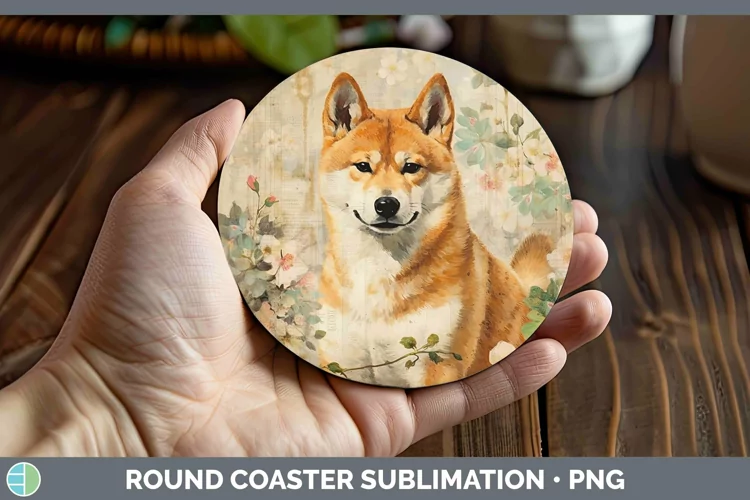 Vintage Dogs Shiba Inu Round Coaster Sublimation Coaster Des