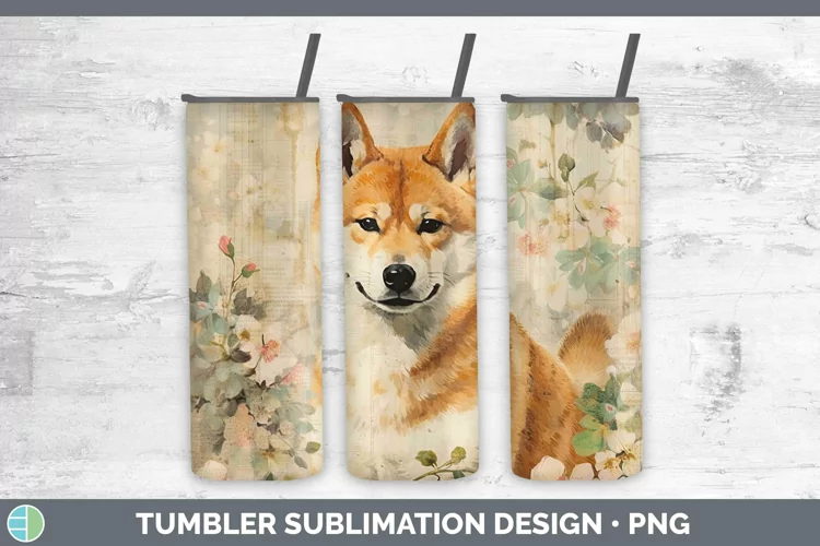 Vintage Dogs Shiba Inu Tumbler Sublimation 20 oz Skinny Tumb