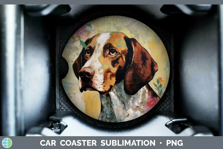 Vintage Dogs Shorthaired Pointer Car Coaster Sublimation Coa