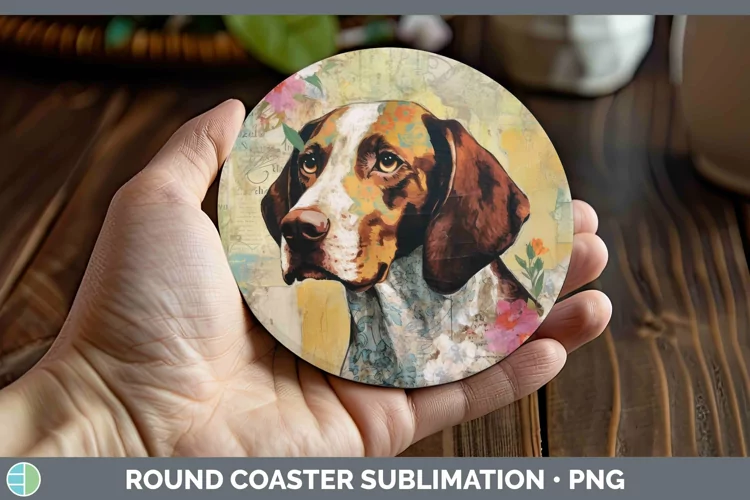 Vintage Dogs Shorthaired Pointer Round Coaster Sublimation C