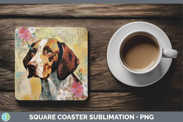 Vintage Dogs Shorthaired Pointer Square Coaster Sublimation