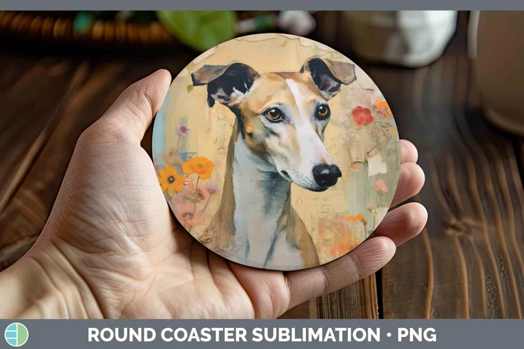 Vintage Dogs Whippet Round Coaster Sublimation Coaster Desig