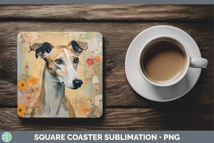 Vintage Dogs Whippet Square Coaster Sublimation Coaster Desi