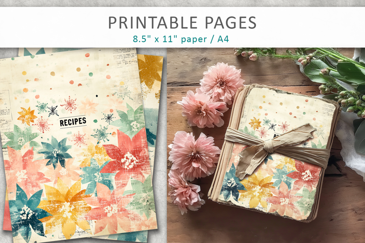 vintage junk journal, recipe pages