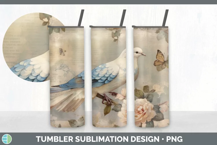 Vintage Dove Birds Tumbler | Sublimation 20 oz Skinny Tumble