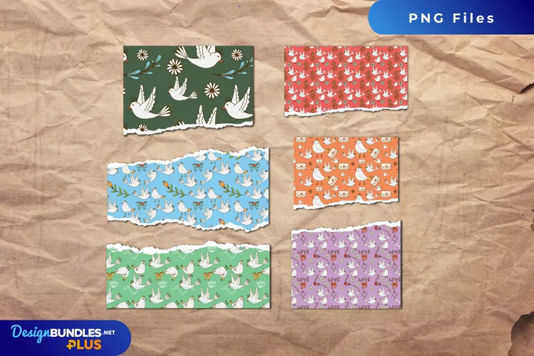 Vintage Dove Seamless Pattern Torn Paper
