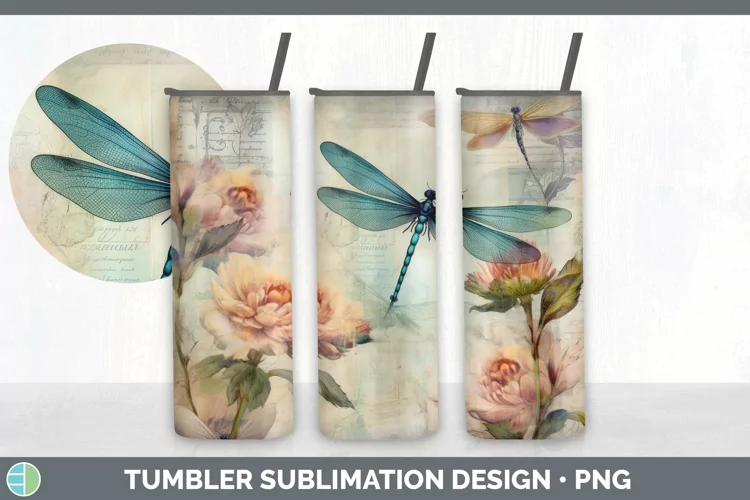 Vintage Dragonflies Tumbler | Sublimation 20 oz Skinny Tumbl