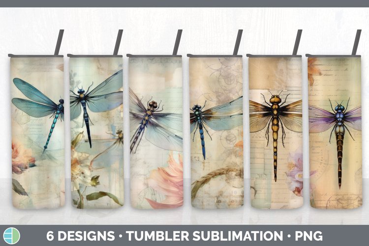 Bundle of six Decoupage Dragonflies Tumbler designs.