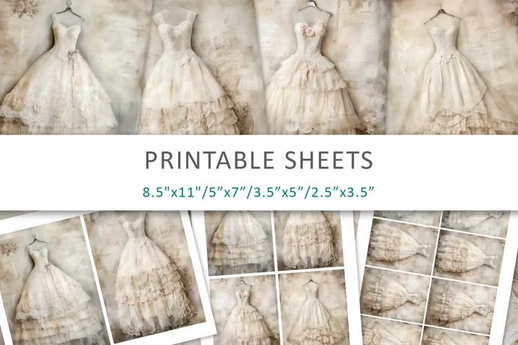 Vintage Dress Junk Journal, Digital Paper
