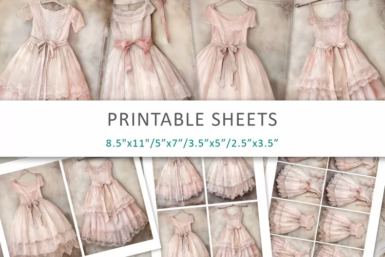 Vintage Dress Printable Paper, ATC Card