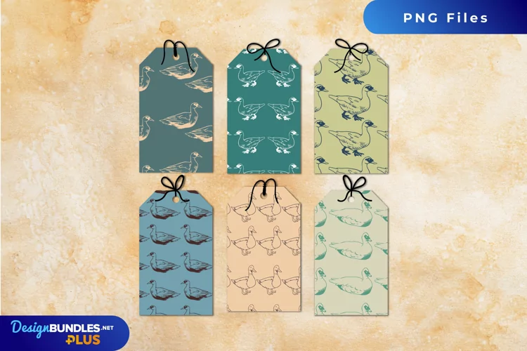 Vintage Duck Seamless Pattern Shaped Tags