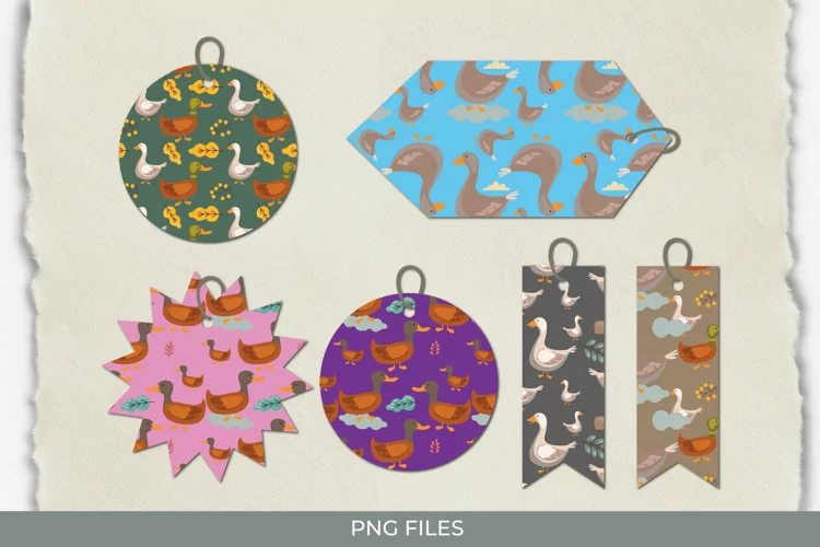 Vintage Duck Seamless Pattern Shaped Tags