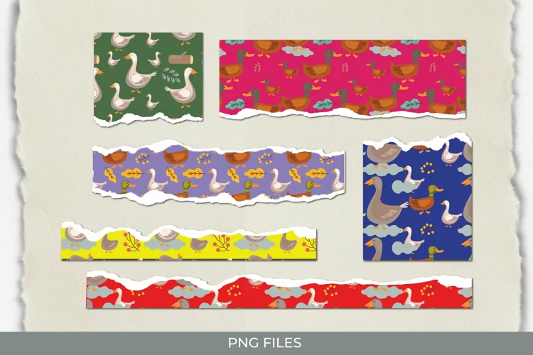 Vintage Duck Seamless Pattern Torn Paper