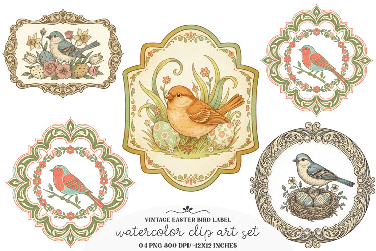 Vintage Easter Bird Label Printable example image 1