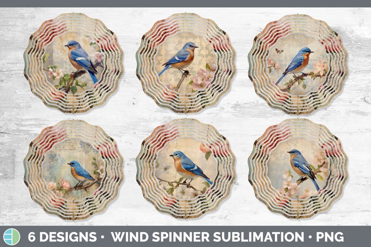 Vintage Eastern Bluebird Bird Wind Spinner | Sublimation Spi