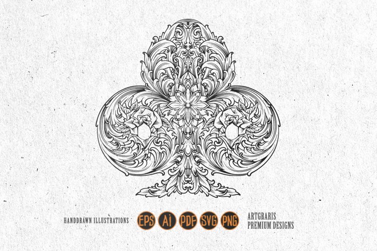 Vintage elegance engraved club symbol playing cards outline example image 1