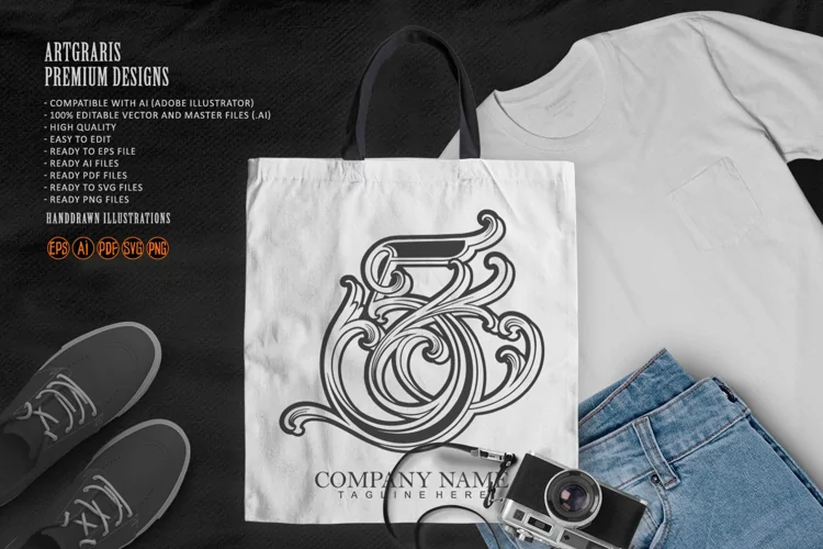 Vintage elegance number 5 monogram logo outline
