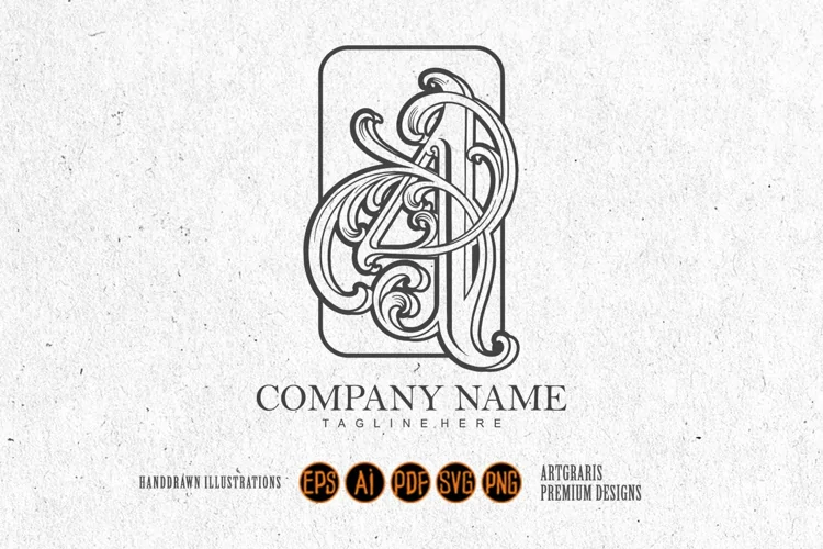 Vintage elegance number four monogram logo monochrome
