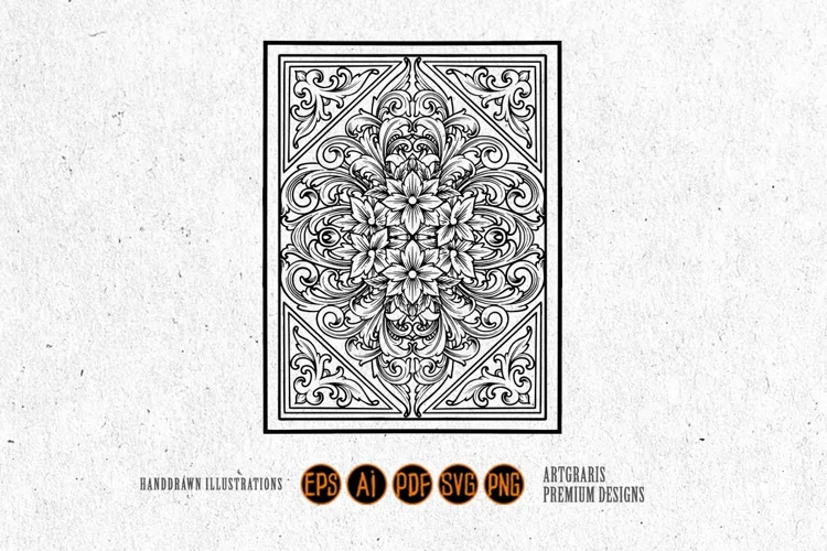 Vintage elegant frame floral flourish ornament illustrations