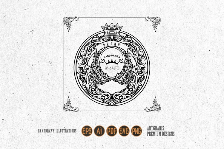 Vintage elegant label floral flourish ornament monochrome