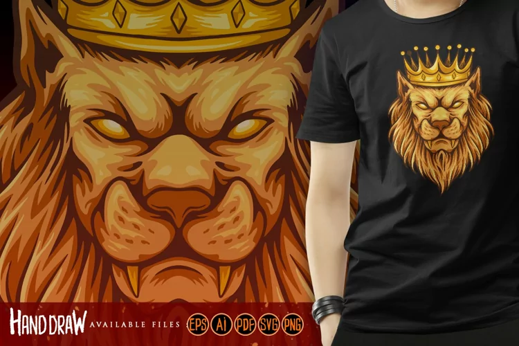 Vintage elegant lion king crown illustrations